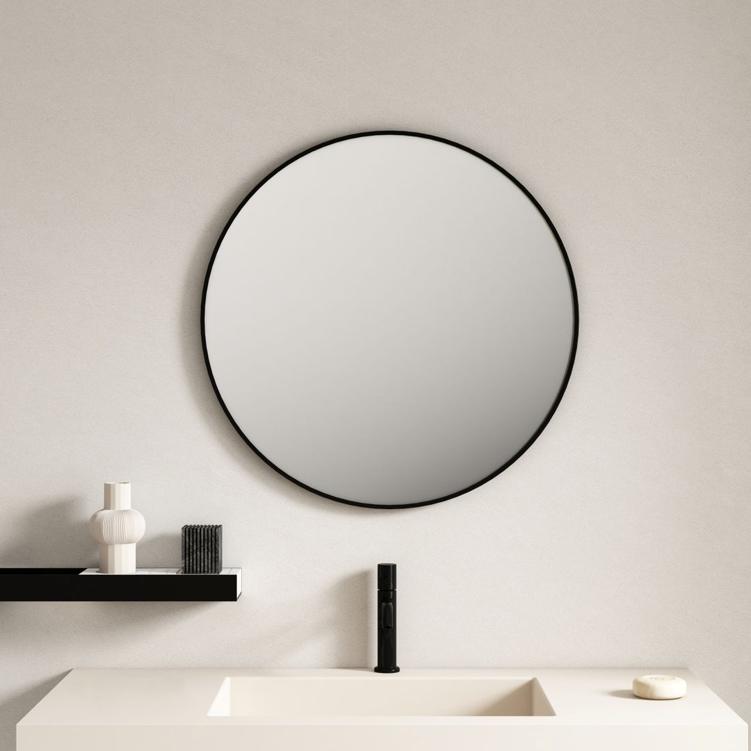 Aluminum Framed 900mm Round Mirror - Matt Black