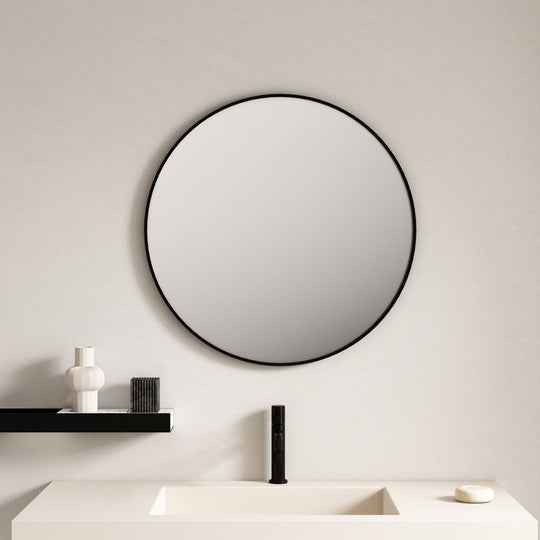 Steel Frame 600mm Round Mirror - Matt Black