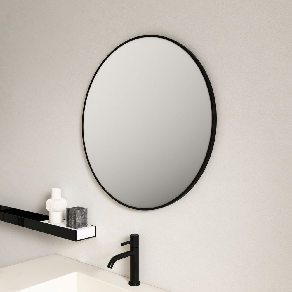 Aluminum Framed 900mm Round Mirror - Matt Black