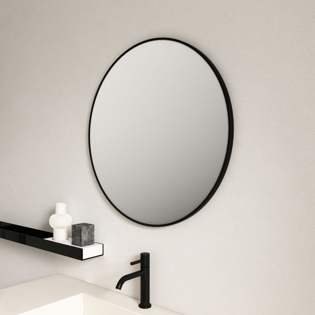 Steel Frame 600mm Round Mirror - Matt Black