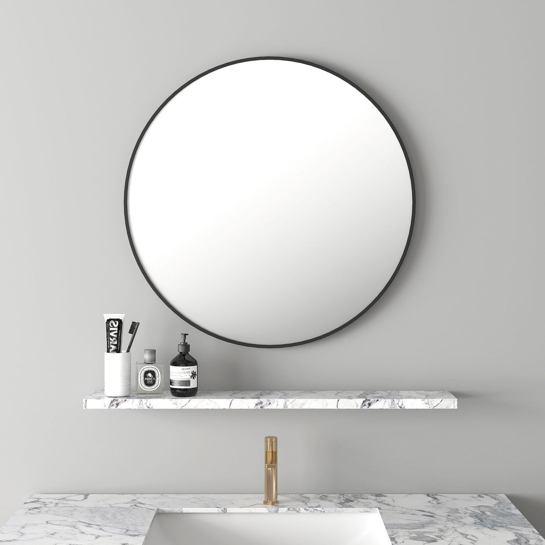 Aluminum Framed 900mm Round Mirror - Matt Black