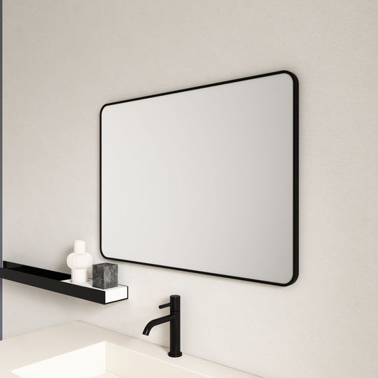 Aluminum Framed 900mm Rectangular Mirror - Matt Black