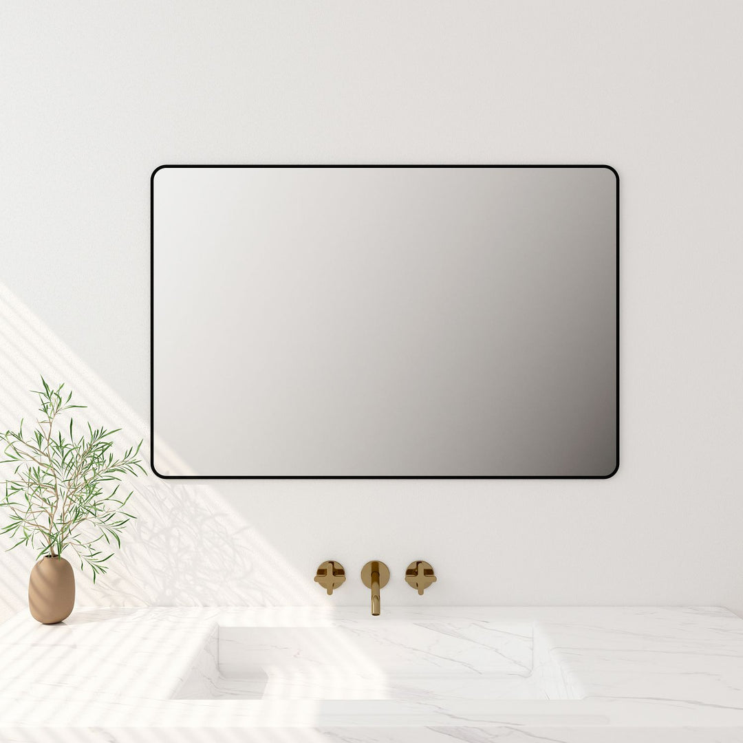 Aluminum Framed 900mm Rectangular Mirror - Matt Black