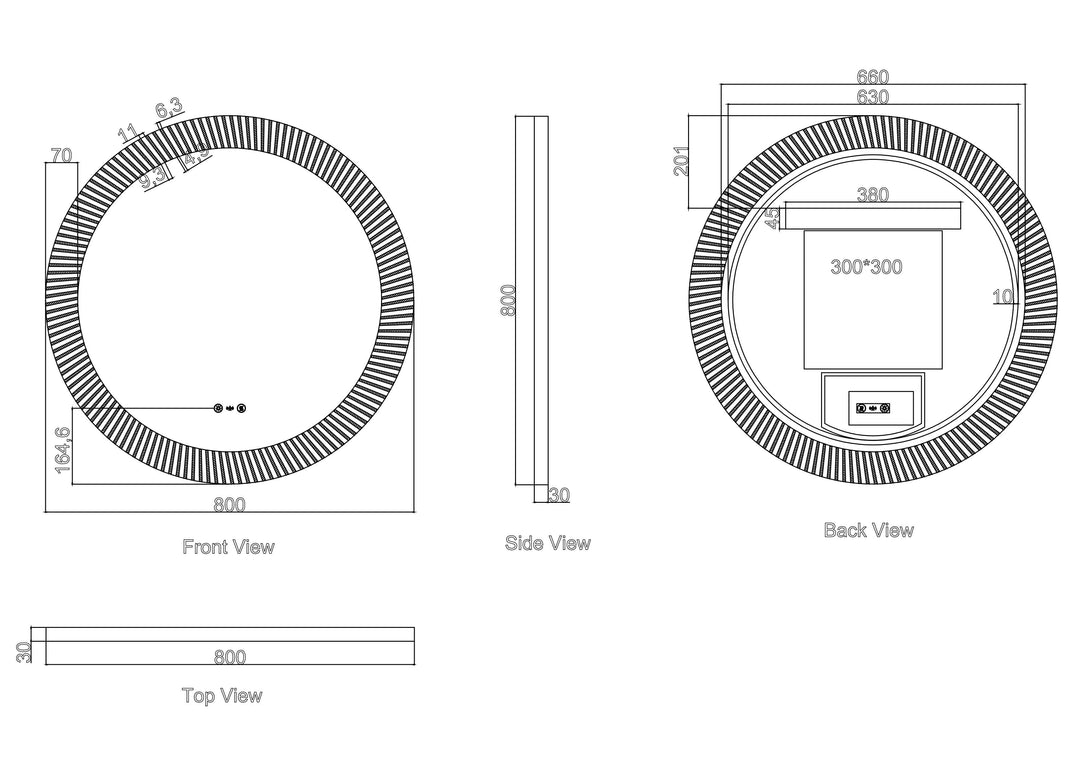 Freya 800mm LED Textured Round Mirror