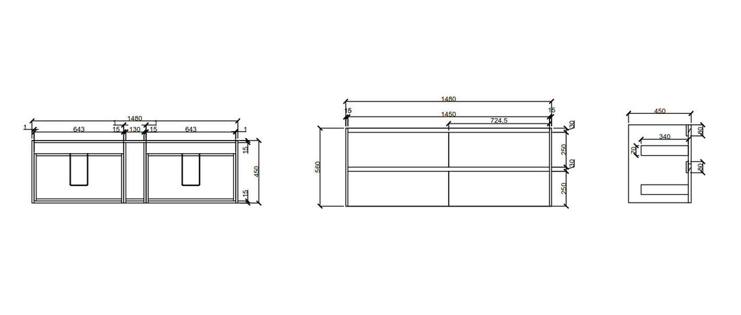 HERA 1500mm Wall-Hung Vanity - Tas Oak