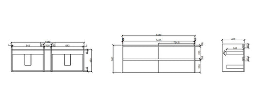 HERA 1500mm Wall-Hung Vanity - Tas Oak