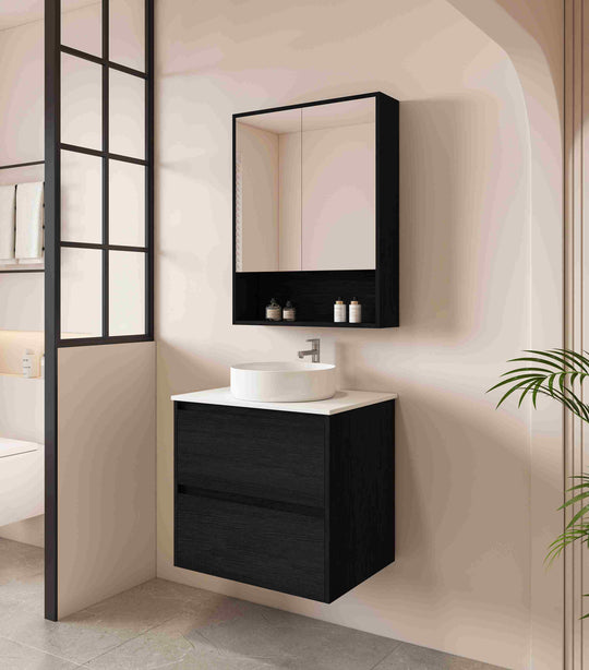 HERA 600mm Wall-Hung Vanity - Black Oak