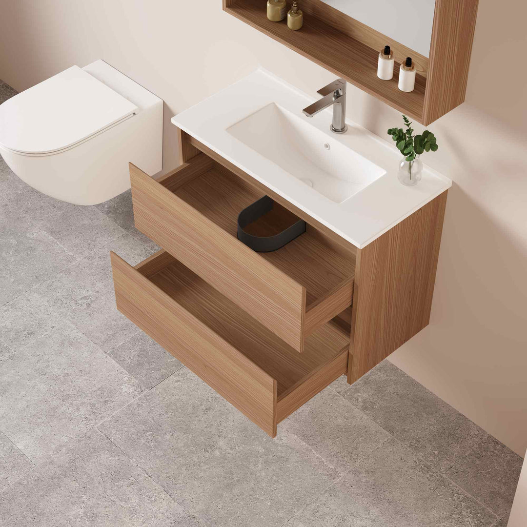 HERA 750mm Slim Wall-Hung Vanity with Basin- Elegant Oak