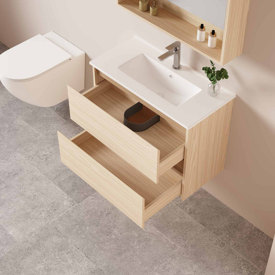 HERA 750mm Slim Wall-Hung Vanity with Basin- Tas Oak