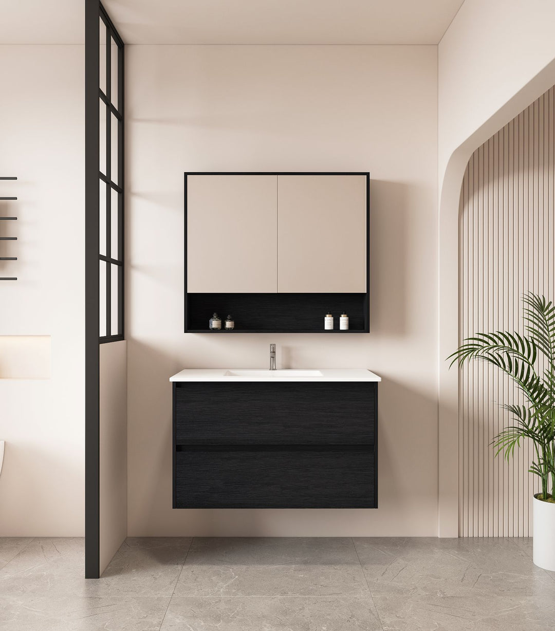 HERA 900mm Wall-Hung Vanity - Black Oak