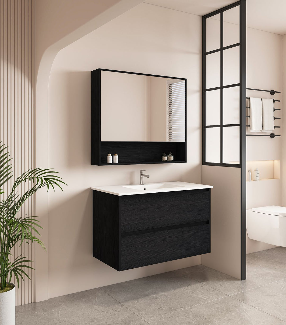 HERA 900mm Wall-Hung Vanity - Black Oak