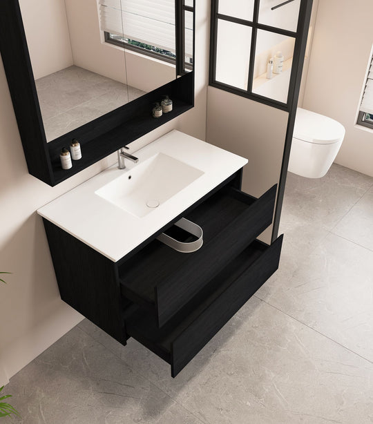 HERA 900mm Wall-Hung Vanity - Black Oak