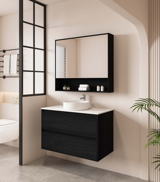 HERA 900mm Wall-Hung Vanity - Black Oak