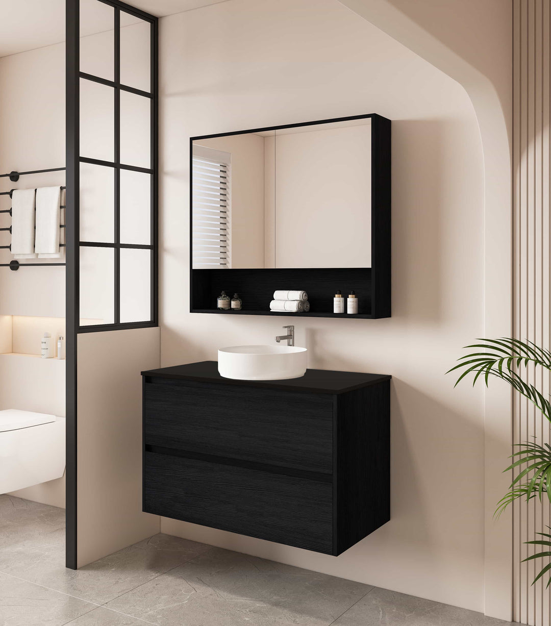 HERA 900mm Wall-Hung Vanity - Black Oak