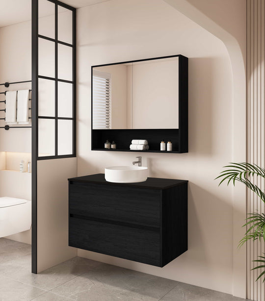 HERA 900mm Wall-Hung Vanity - Black Oak