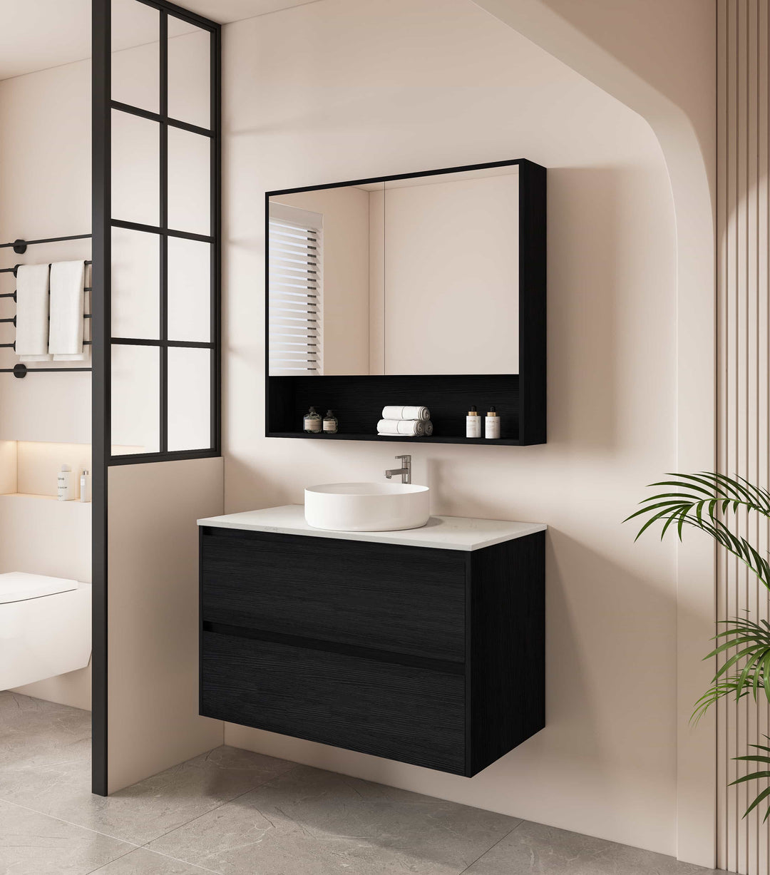 HERA 900mm Wall-Hung Vanity - Black Oak