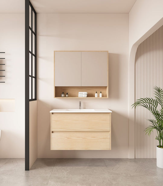 HERA 900mm Wall-Hung Vanity - Tas Oak