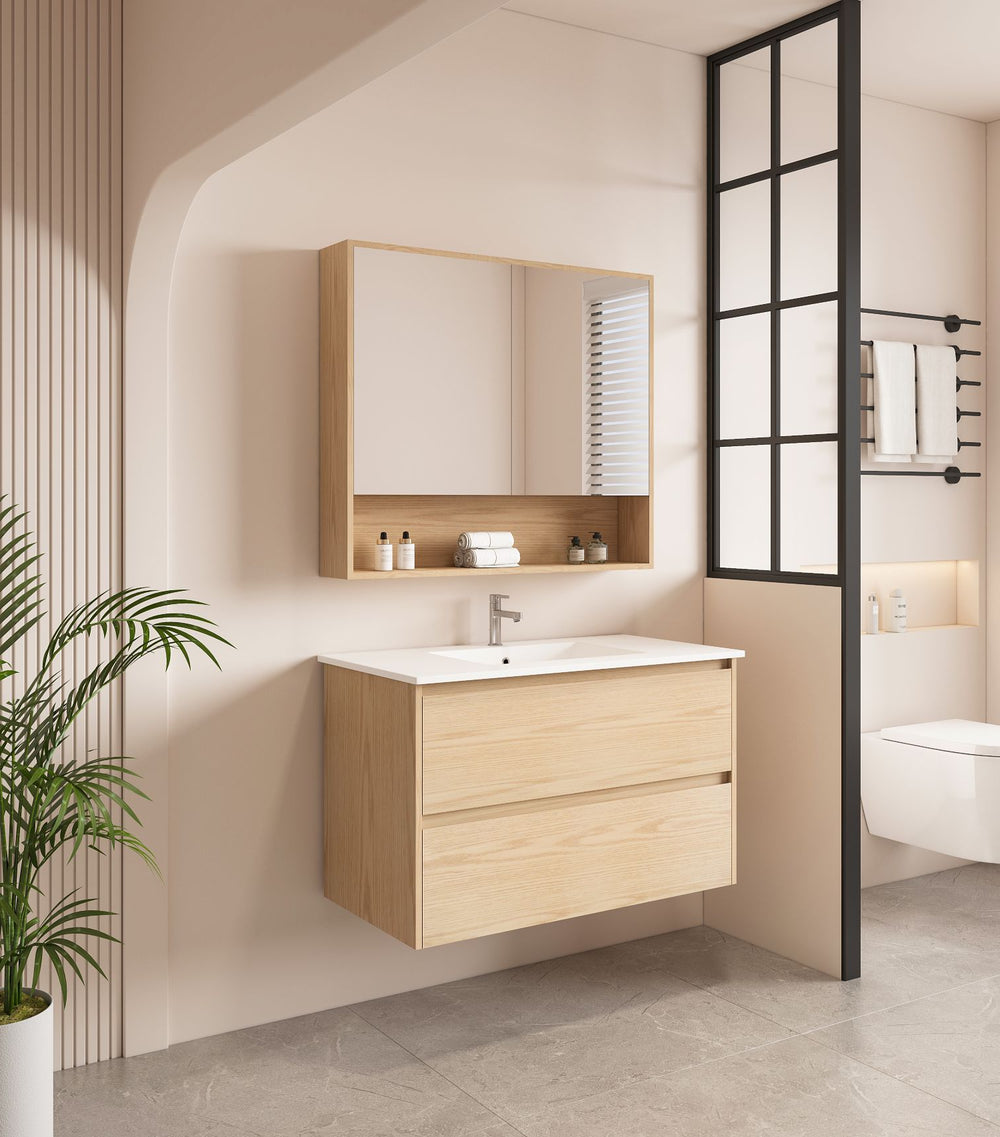 HERA 900mm Wall-Hung Vanity - Tas Oak