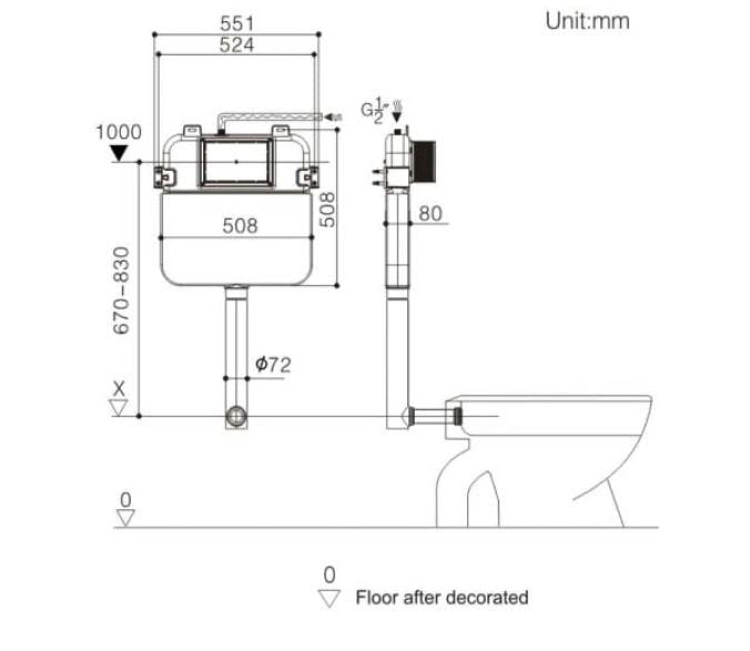 Mercio R&T 80mm Slim In-wall Cistern with Floor Pan