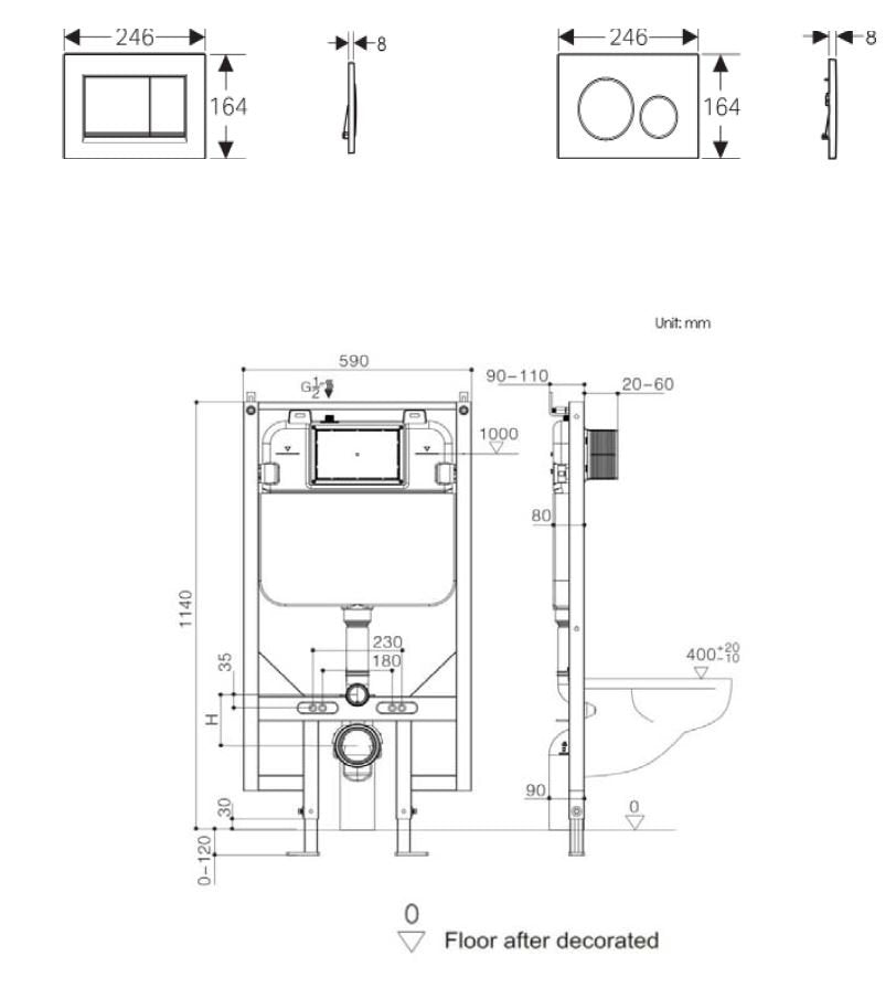 Mercio R&T 80mm Slim In-wall Cistern with Wall-Hung Pan