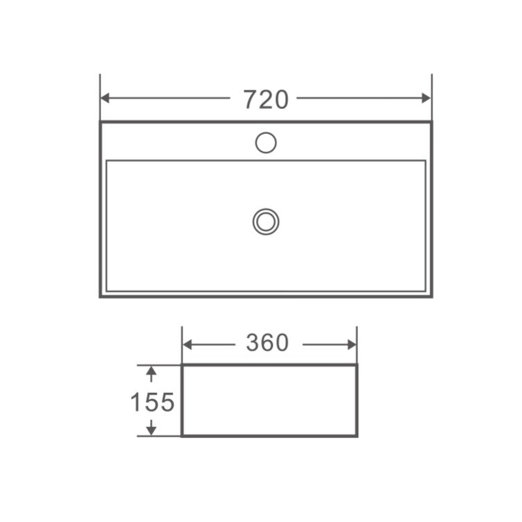 Kube 72M Wall-Hung Slim Rectangular Basin