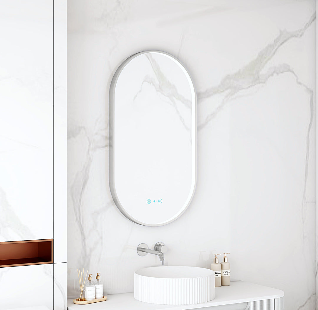Maia 500×900mm LED Oval Mirror – Brushed Nickel Frame