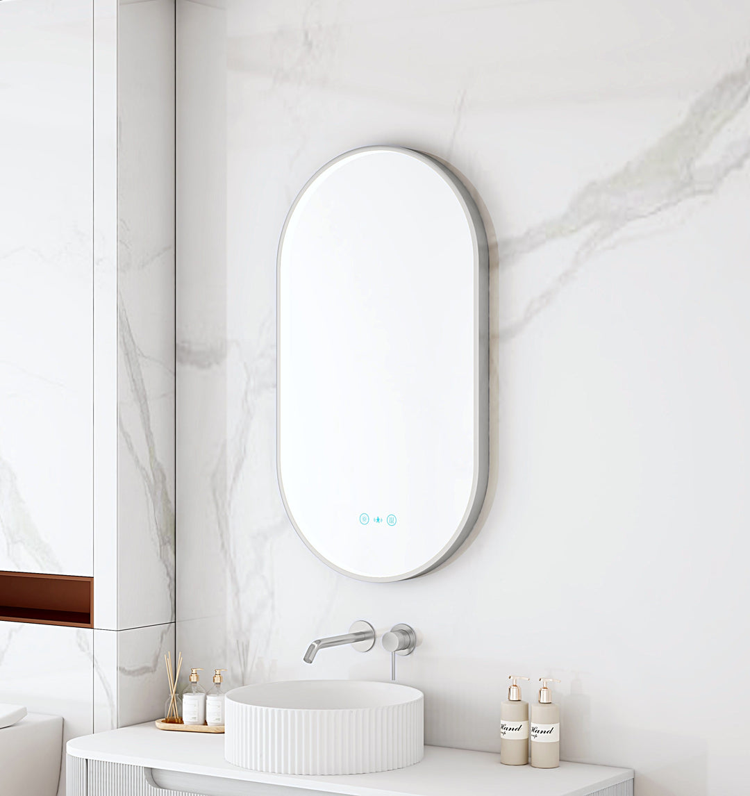 Maia 500×900mm LED Oval Mirror – Brushed Nickel Frame