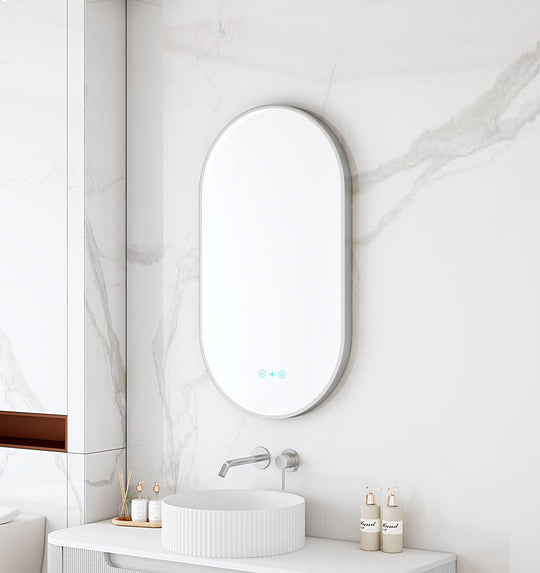Maia 500×900mm LED Oval Mirror – Brushed Nickel Frame
