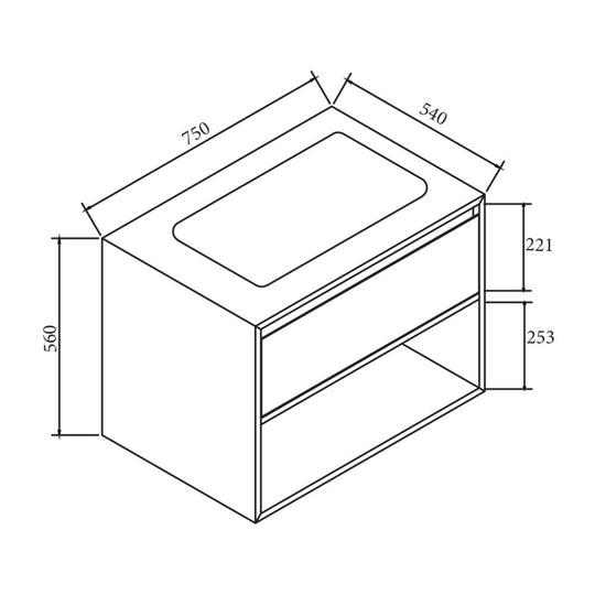 MIO 750mm Vanity Cabinet for Insert Basin – Costa Oak