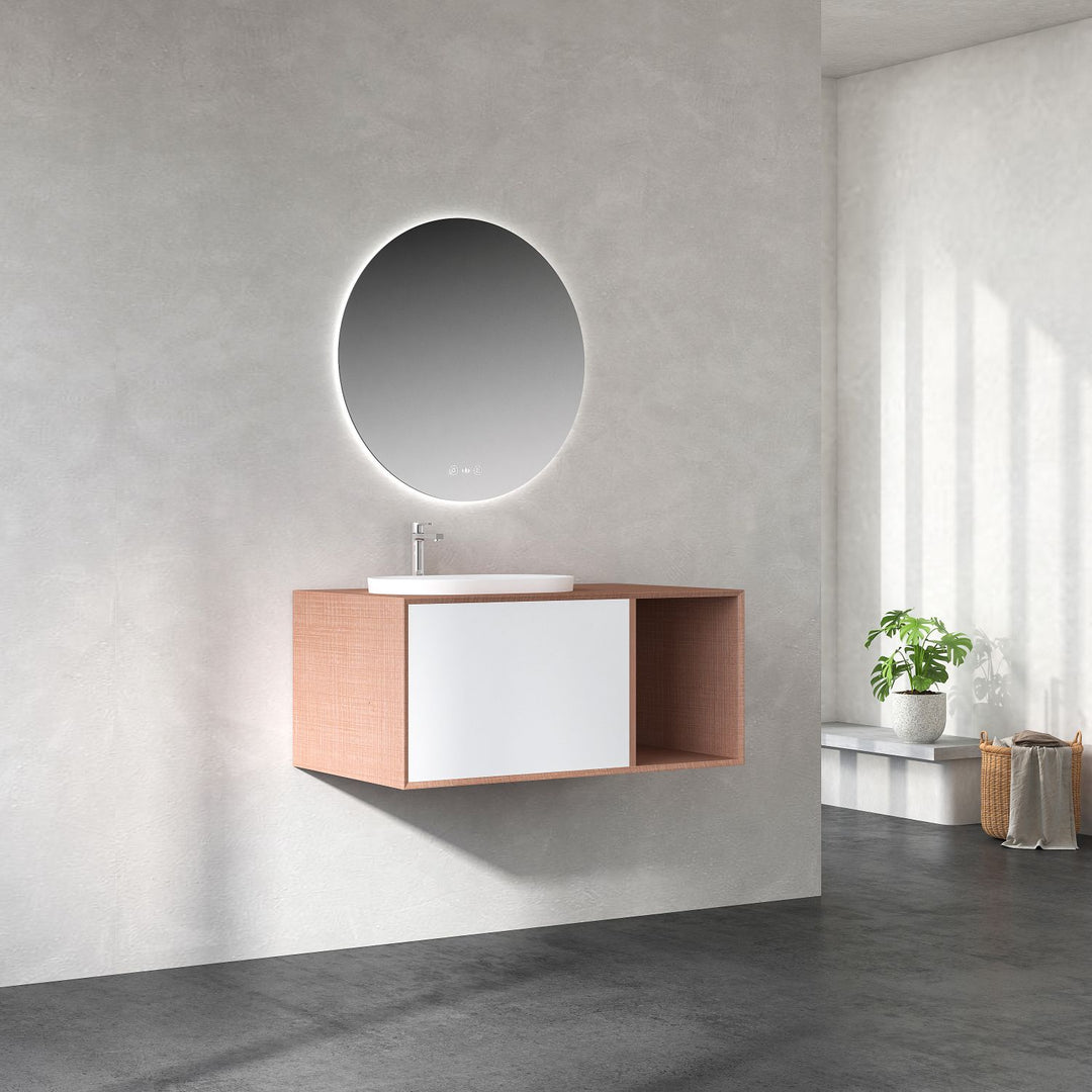 MIO 900mm Vanity Cabinet for Insert Basin with Right Side Shelf – Costa Oak