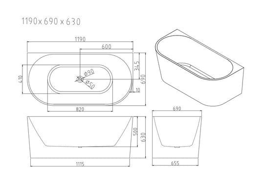 Musen Ultra-Thin Back-to-Wall Bathtub - Gloss White