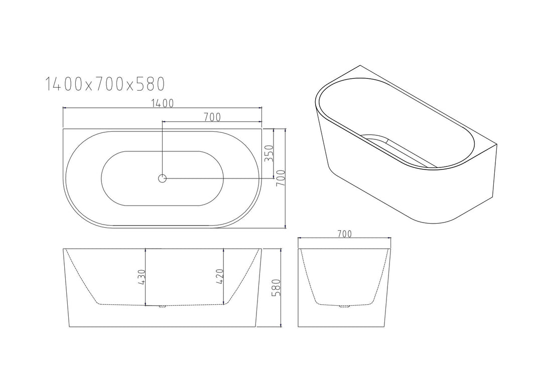 Musen Ultra-Thin Back-to-Wall Bathtub - Gloss White