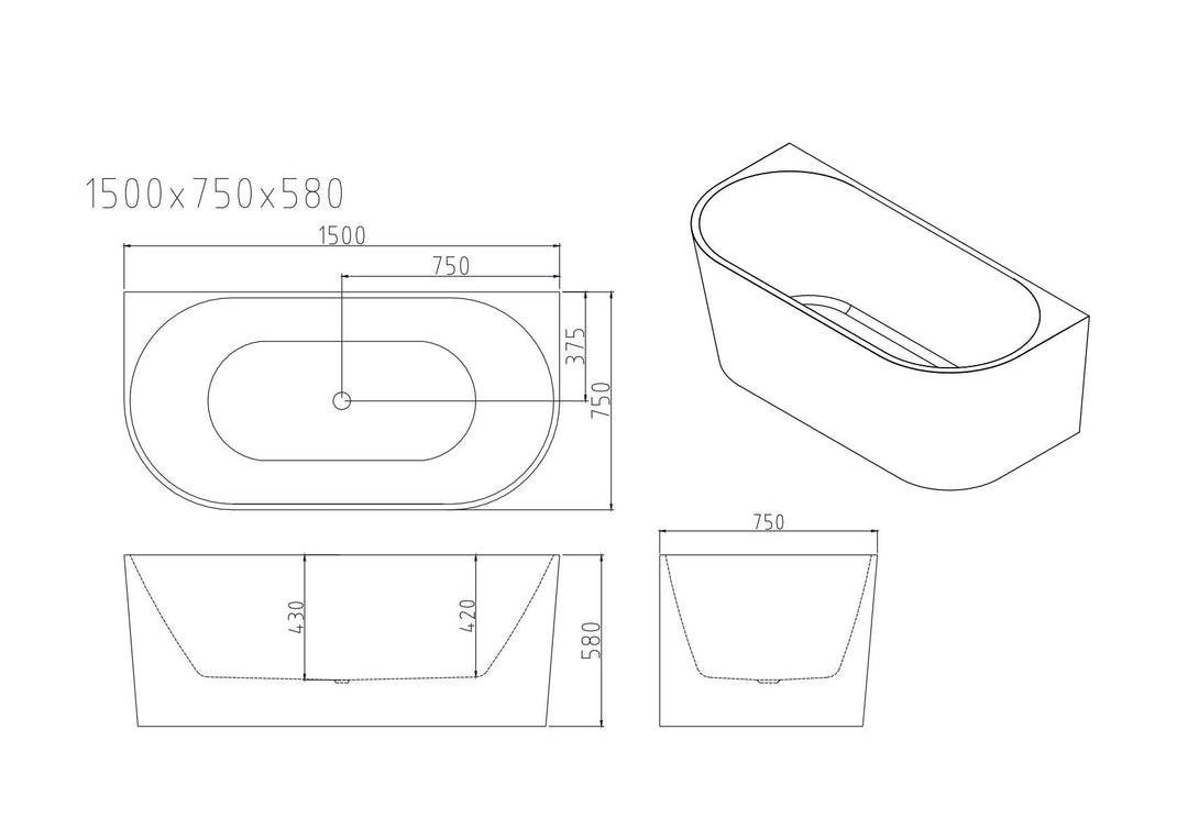 Musen Ultra-Thin Back-to-Wall Bathtub - Gloss White