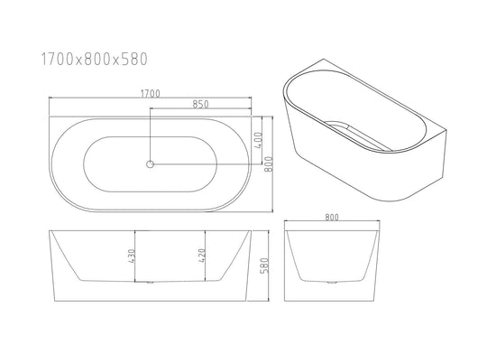 Musen Ultra-Thin Back-to-Wall Bathtub - Gloss White