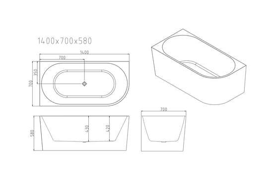 Nova Ultra-Thin Corner Bathtub - Gloss White