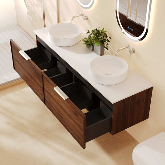 Paris 1500mm Wall-Hung Vanity - Walnut Woodmatt