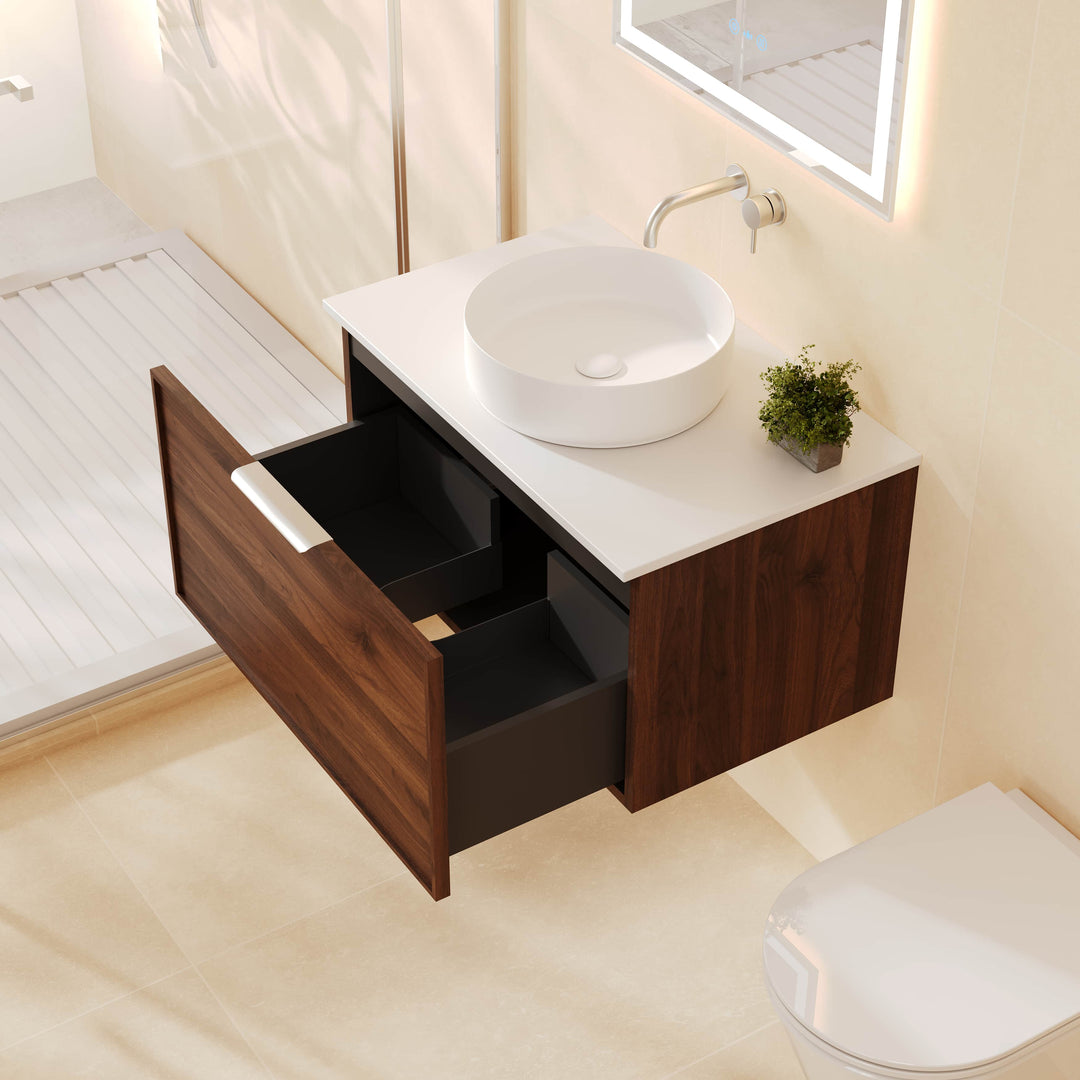 Paris 750mm Wall-Hung Vanity - Walnut Woodmatt