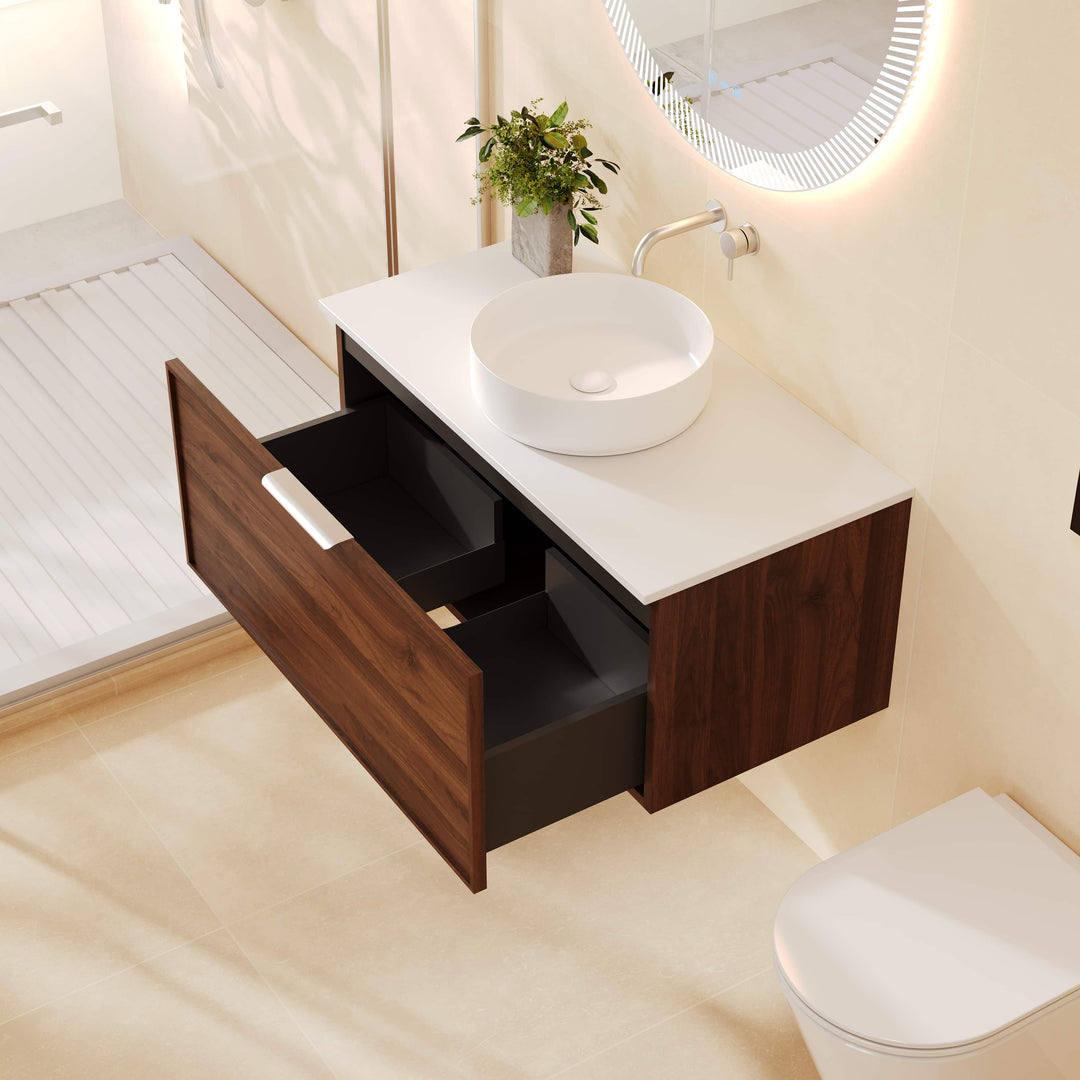 Paris 900mm Wall-Hung Vanity - Walnut Woodmatt