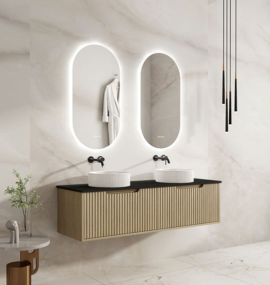 Fluted Rhea 1500mm Wall-Hung Cabinet - Natural Oak