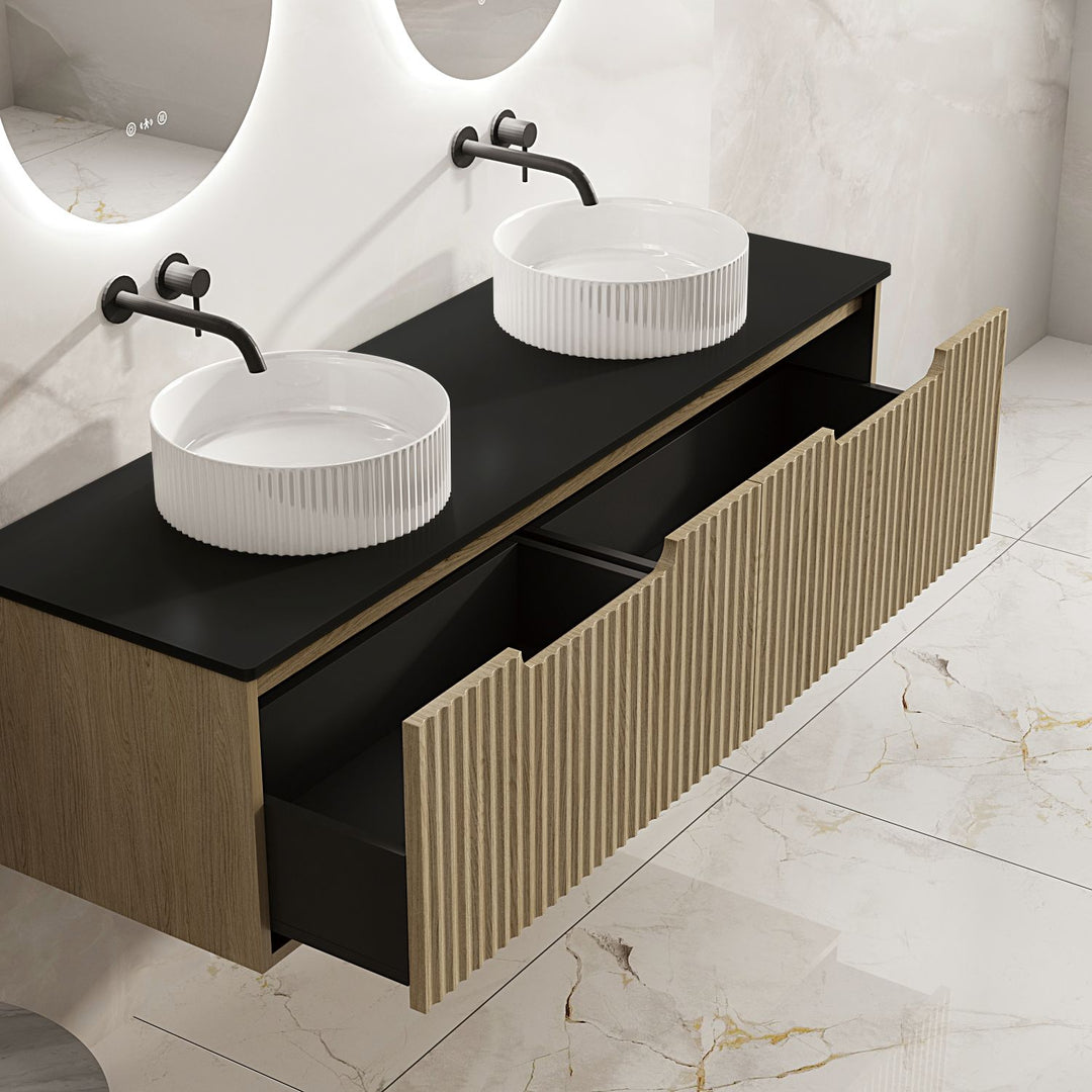 Fluted Rhea 1500mm Wall-Hung Cabinet - Natural Oak