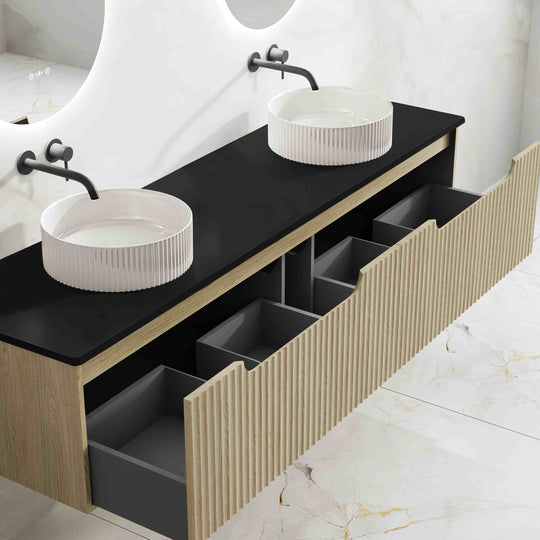 Fluted Rhea 1800mm Wall-Hung Cabinet - Natural Oak