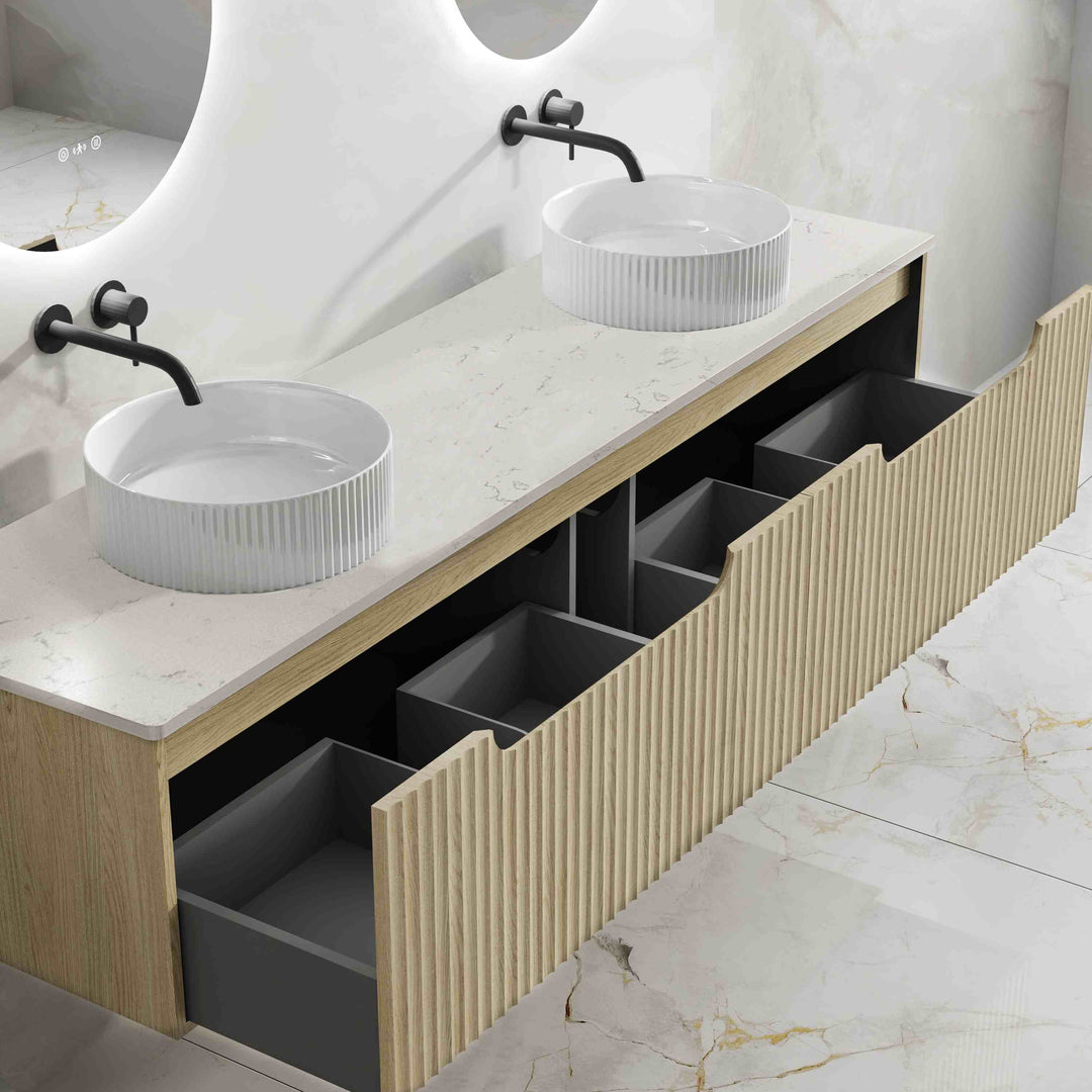 Fluted Rhea 1800mm Wall-Hung Cabinet - Natural Oak