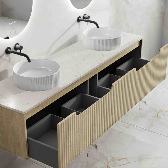 Fluted Rhea 1800mm Wall-Hung Cabinet - Natural Oak