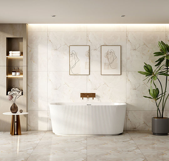 Rose Fluted Back-to-Wall Bathtub - Matt White