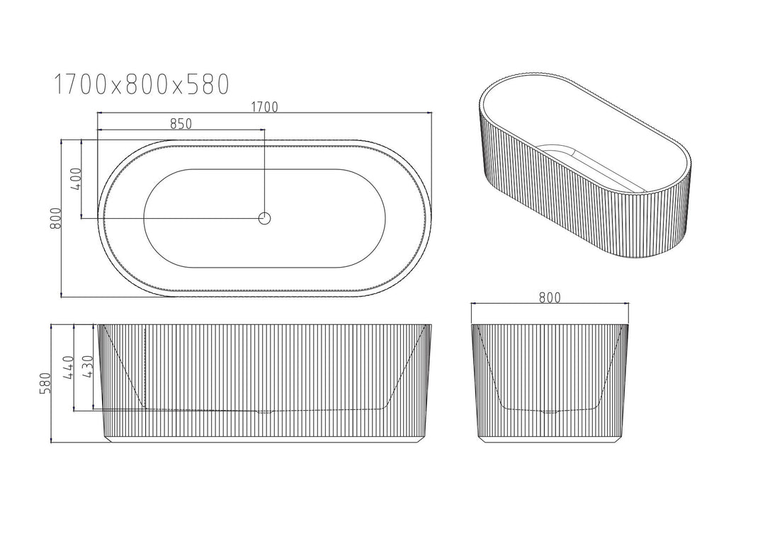 Rose Fluted V-Groove Freestanding Bathtub - Matt White