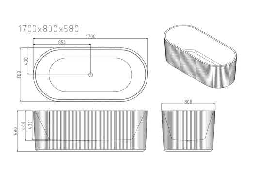 Rose Fluted V-Groove Freestanding Bathtub - Matt White