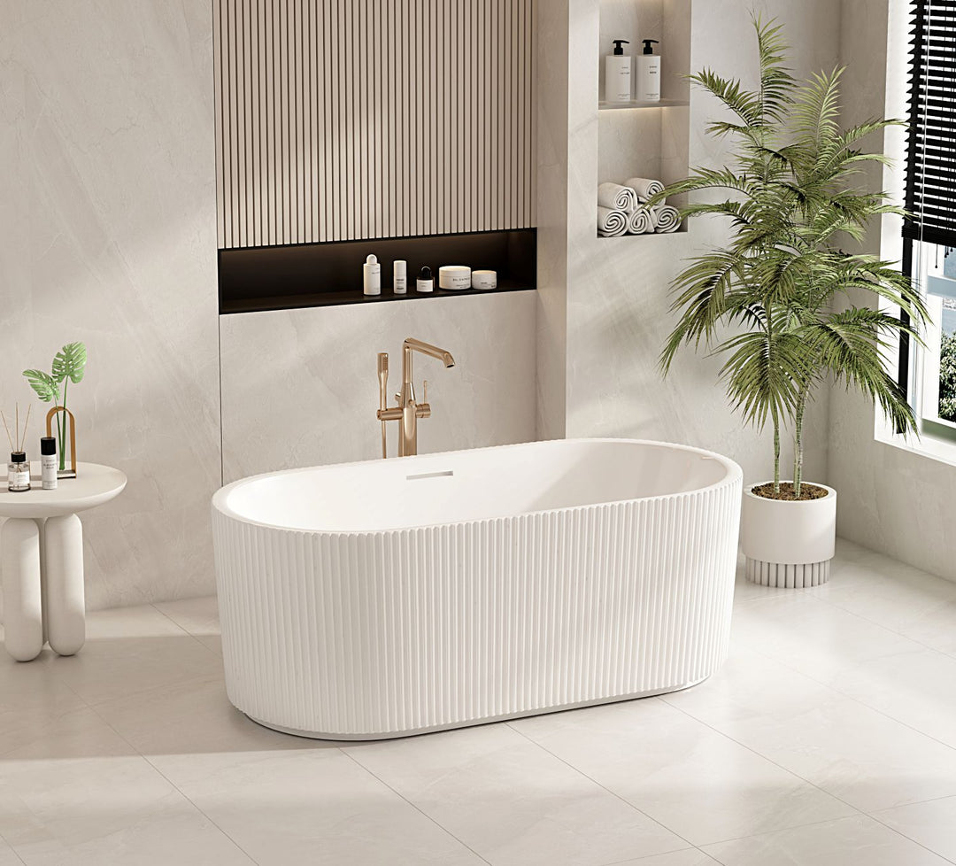 Rose Fluted V-Groove Freestanding Bathtub - Matt White