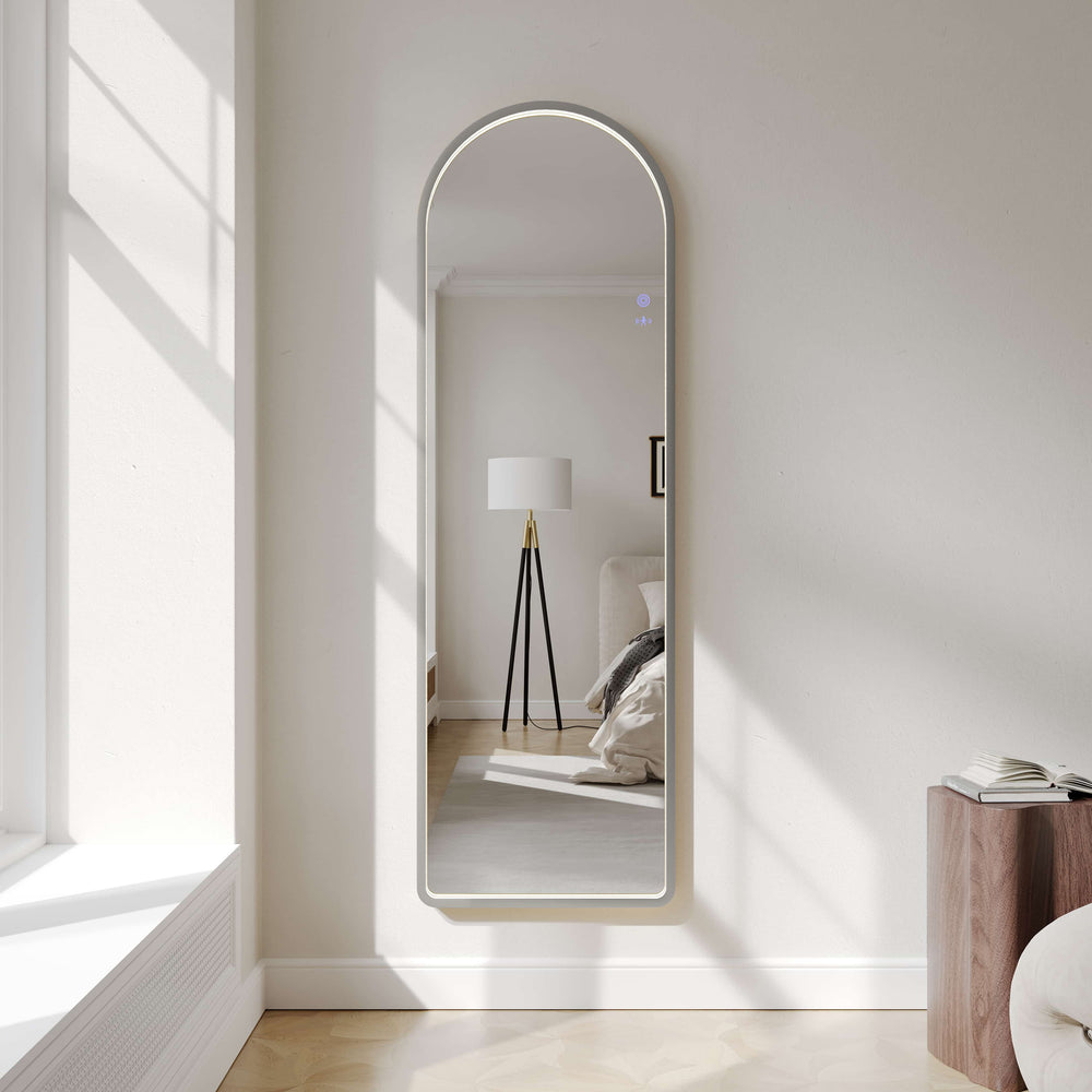 Saga 500×1600mm Freestanding LED Arch Mirror - Brushed Nickel