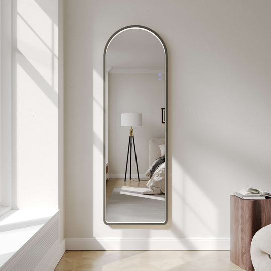 Saga 500×1600mm Freestanding LED Arch Mirror - Gun Metal