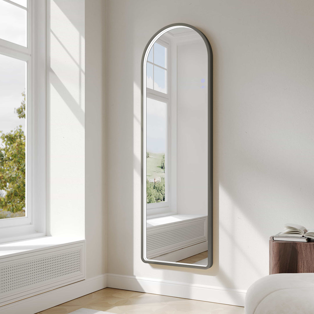 Saga 500×1600mm Freestanding LED Arch Mirror - Gun Metal